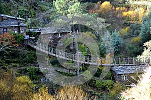 Traditional Houses and Bridges at Foz de Egua, near Piodao, remote village in Central Portugal photo