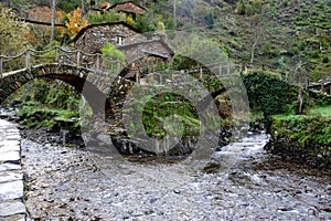 Traditional Houses and Bridges at Foz de Egua, near Piodao, remote village in Central Portugal photo