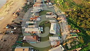 The traditional houses of Chong Kneas Floating Village towards Tonle Sap Lake