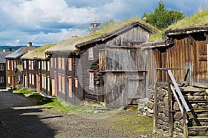 Traditional houses of the copper mines town of Roros, Norway.