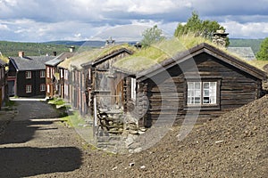 Traditional houses of the copper mines town of Roros, Norway.