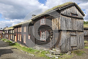 Traditional houses of the copper mines town of Roros, Norway.