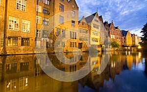 Traditional Houses in Ghent, Belgium At Night