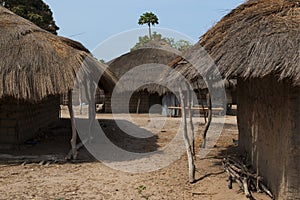 Traditional houses huts at the village of Eticoga in the island of Orango