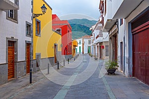 Traditional houses at the main street of Teror at Gran Canaria, Canary islands, Spain