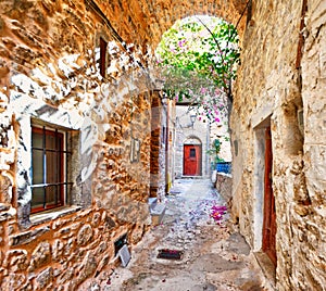 Traditional houses in Mesta of Chios, Greece