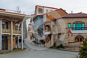 Traditional houses on narrow winding streets of Sighnaghi