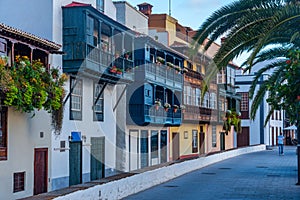 Traditional houses with wooden balconies at Santa Cruz de la Palma, Canary islands, Spain