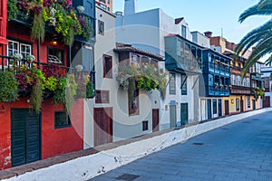 Traditional houses with wooden balconies at Santa Cruz de la Palma, Canary islands, Spain