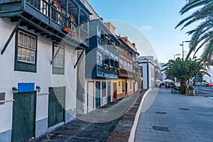 Traditional houses with wooden balconies at Santa Cruz de la Palma, Canary islands, Spain