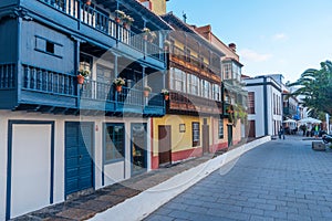 Traditional houses with wooden balconies at Santa Cruz de la Palma, Canary islands, Spain