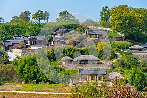 Traditional houses at Yangdong folk village in the Republic of Korea