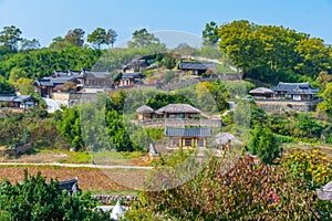 Traditional houses at Yangdong folk village in the Republic of Korea