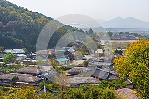 Traditional houses at Yangdong folk village in the Republic of Korea