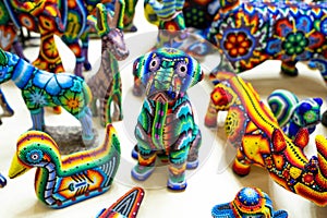 Traditional huichol animals bead ornament figures mexican culture