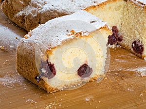 Traditional hungarian cherry cake on wooden board