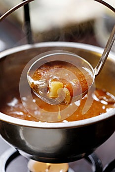 Traditional Hungarian homemade hot goulash soup