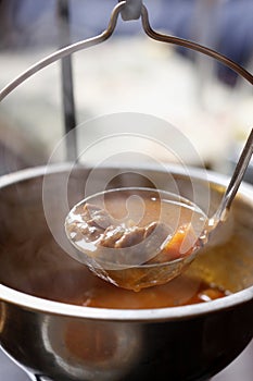 Traditional Hungarian homemade hot goulash soup