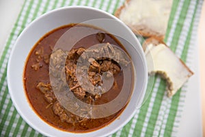 Traditional Hungarian hot goulash soup