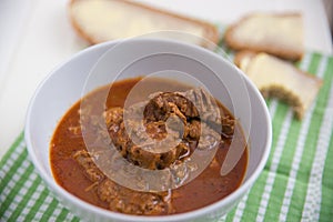 Traditional Hungarian hot goulash soup