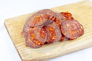 Traditional hungarian salami, smoked slices, gourmet sausage,  healty food