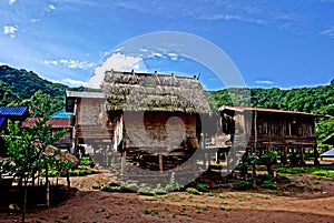 Traditional hut in Khmu village Nalan Neua, Luang Namtha province, Laos