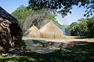 Traditional Huts at lakeside in Mozambique