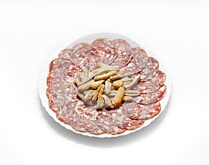Traditional Iberian Salami Sausage dish Salchichon Iberico