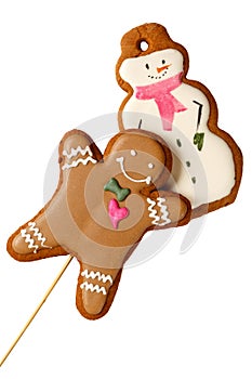 Traditional Iced Gingerbread Christmas Cookies Man with Snowmen Isolated