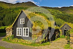 Traditional Icelandic houses at Skogar photo