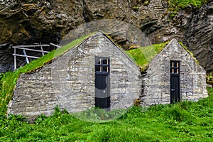 Traditional Icelandic turf house (with grass roof)