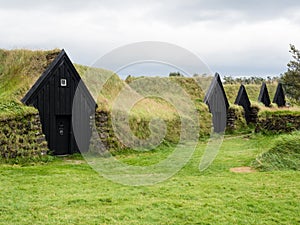 Traditional Icelandic turf houses at Keldur farm