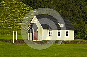 Traditional Icelandic wooden church at Skogar