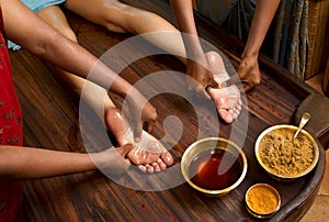 Traditional indian ayurvedic oil foot massage