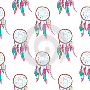 Traditional indian dreamcatcher seamless pattern photo