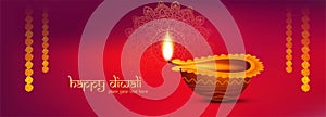 Traditional indian festival diwali with lamps card banner design