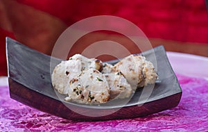 Traditional indian food chicken malai tikka grilled chicken breast