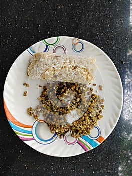 traditional Indian food putt and pea kept on a plate