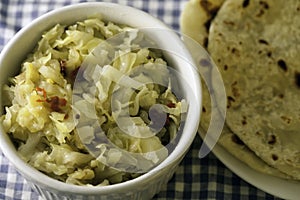 A Traditional Indian Fried Cabbage and Roti