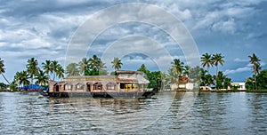 Traditional Indian houseboat in Kerala, India