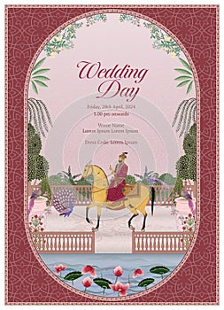 Traditional Indian Mughal Wedding Card Design.