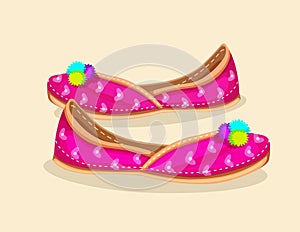 Traditional Indian punjabi beautiful party wear ladies (shoes) jutti footwear of North India isolated on background.