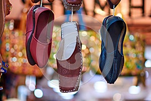 Traditional Indian shoes at Bapu Bazar in Jaipur, India