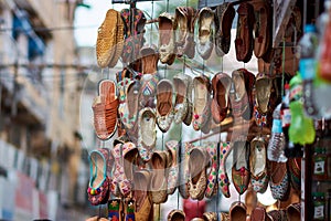 Traditional Indian shoes at Bapu Bazar in Jaipur, India