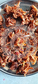 Traditional Indian snack onion bhajji fritters photo