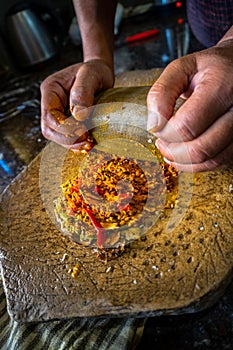 Traditional Indian Spice Stone Grinding: Handcrafted Stone Process in Household