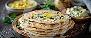 Traditional Indian Stuffed Flatbread with Spiced Potatoes. Indian cuisine