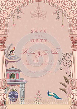 Traditional indian style Mughal wedding invitation card design