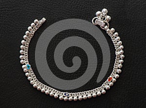 Indian style silver anklet with beads photo
