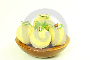 Traditional Indian sweets laddu or ladu in white background